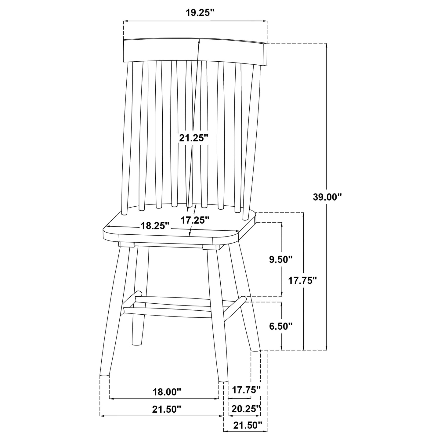 Andrews Windsor Spindle Back Dining Side Chair Black (Set of 2)