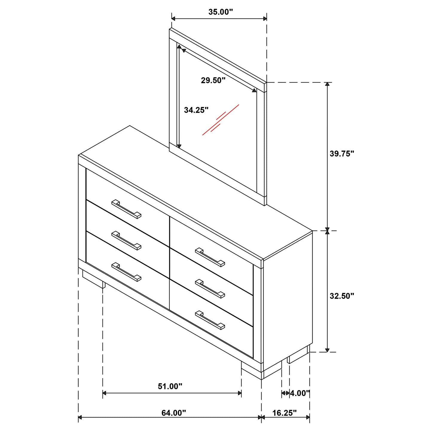 Jessica 6-drawer Dresser with Mirror Snow White