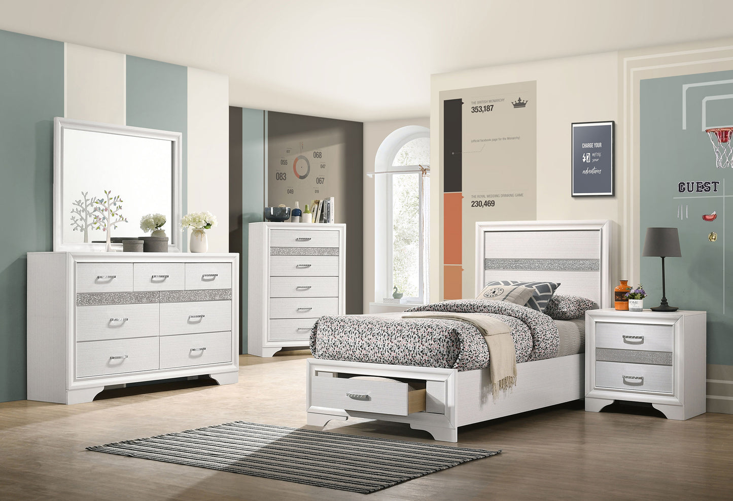 Miranda 51-inch Wood Twin Storage Panel Bed White