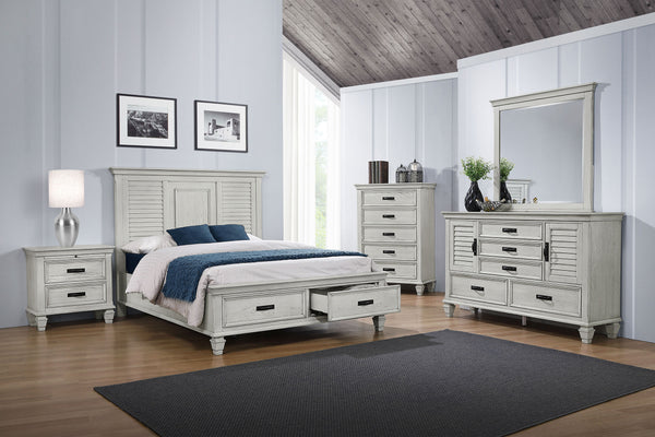 Franco 5-piece Eastern King Bedroom Set Distressed White Franco 5-piece Eastern King Bedroom Set Distressed White