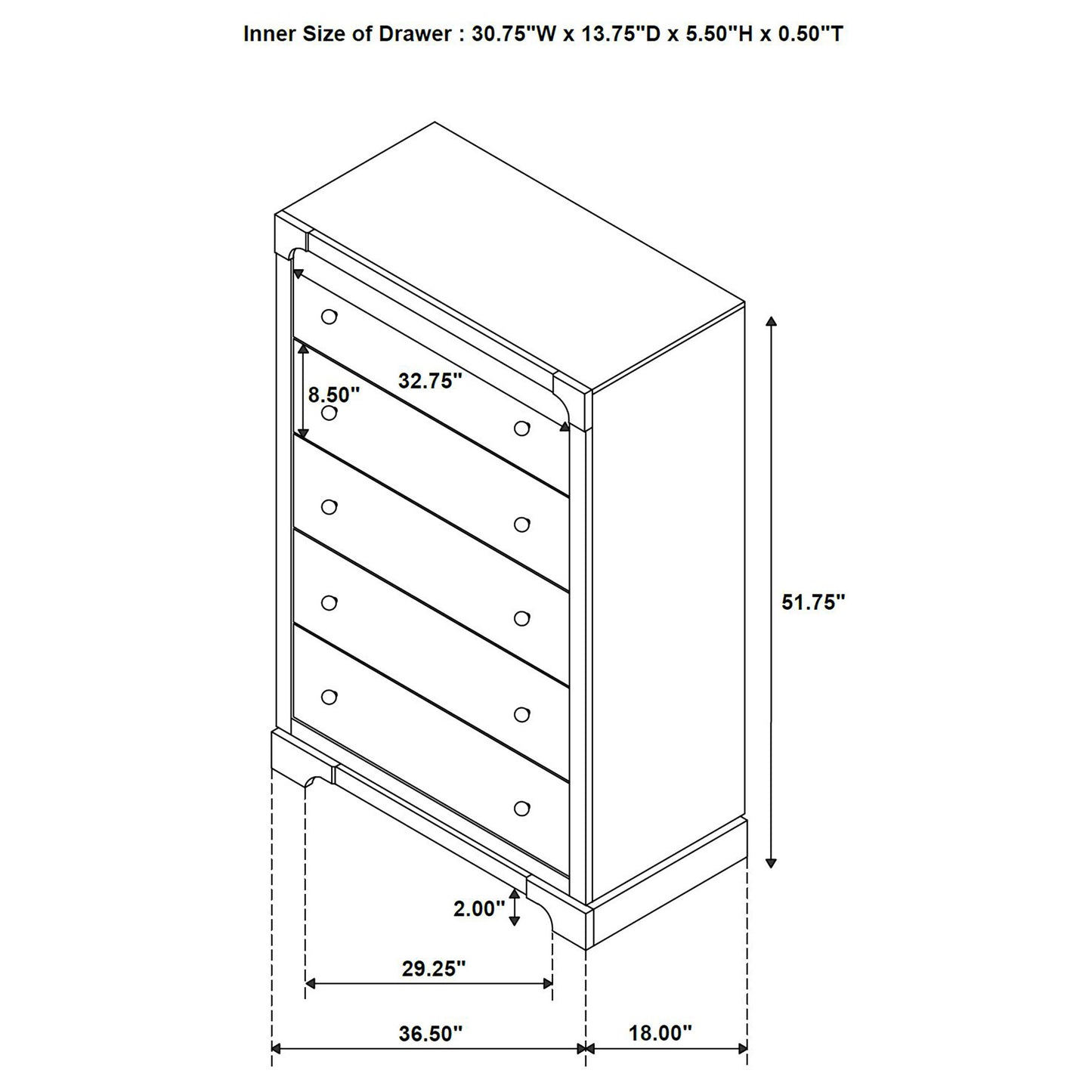Gran Park 5-drawer Bedroom Chest of Drawers Dark Cocoa