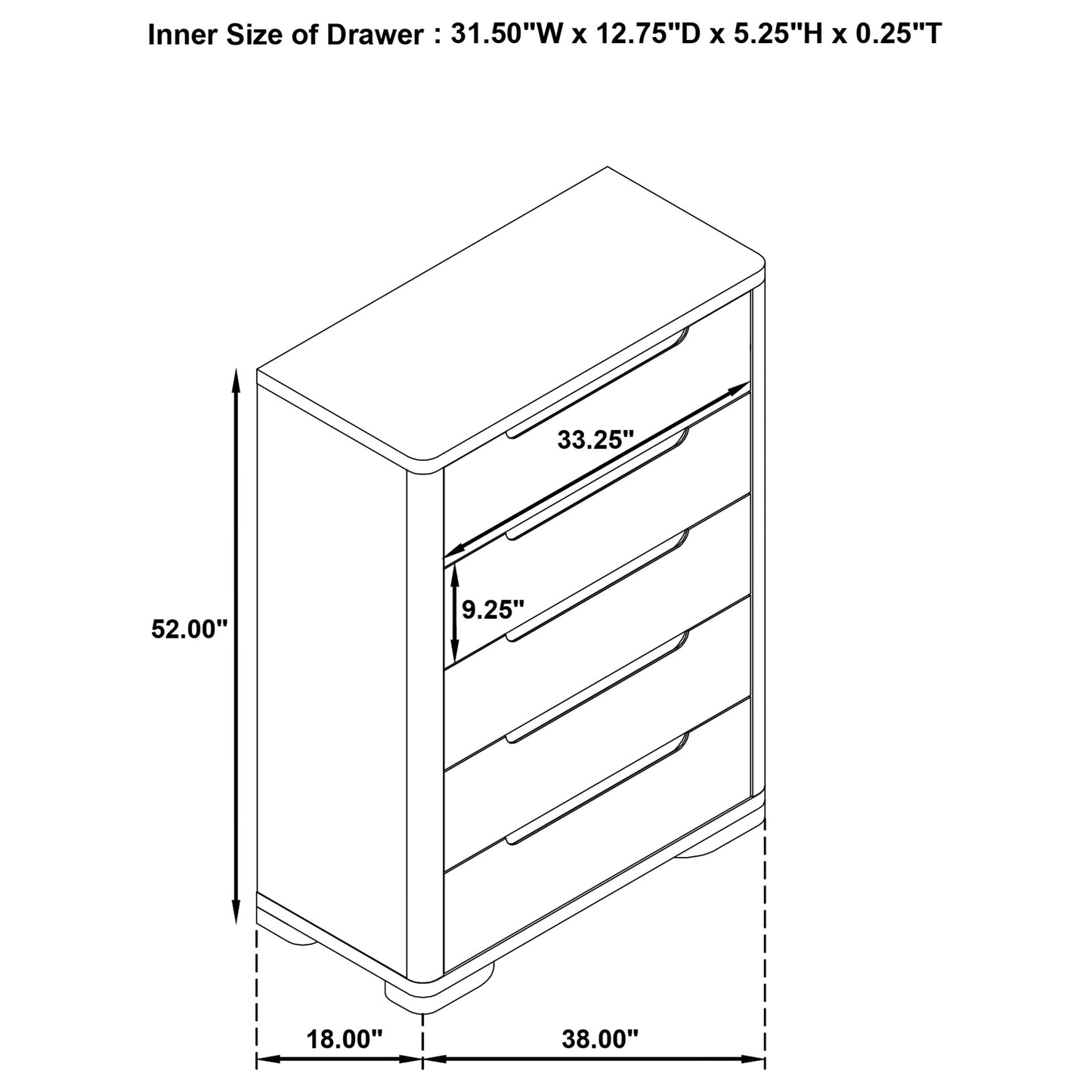 Ladera 5-drawer Bedroom Chest of Drawers Light Elm