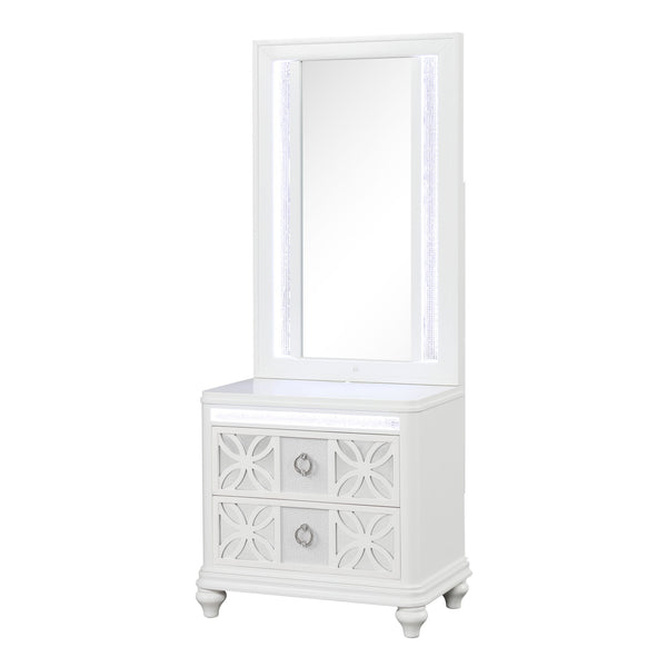 Abigale - Nightstand With Mirror Top, LED Lighting (Includes Mirror And Nightstand) - White Abigale - Nightstand With Mirror Top, LED Lighting (Includes Mirror And Nightstand) - White
