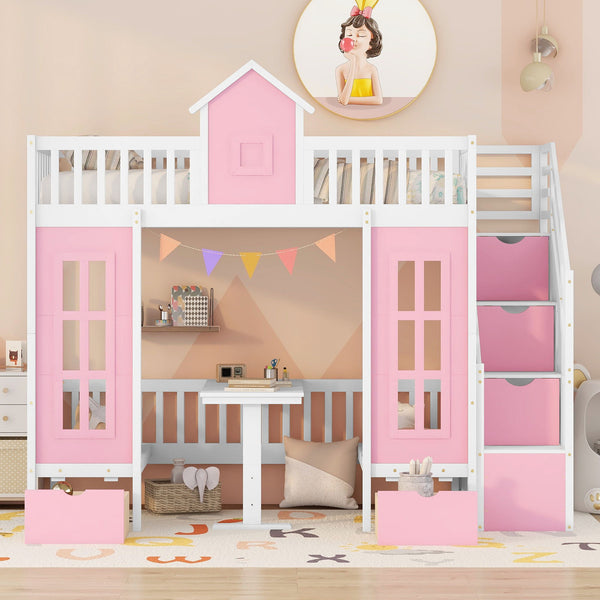 Twin Over Twin Bunk Bed With Changeable Table, Bunk Bed Turn Into Upper Bed And Down Desk Twin Over Twin Bunk Bed With Changeable Table, Bunk Bed Turn Into Upper Bed And Down Desk