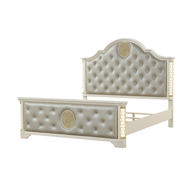 Jasmine - Queen Size Tufted Upholstery & LED Bed - Beige Jasmine - Queen Size Tufted Upholstery & LED Bed - Beige