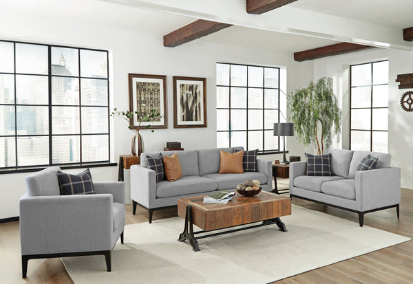 Apperson 3-piece Upholstered Track Arm Sofa Set Light Grey Apperson 3-piece Upholstered Track Arm Sofa Set Light Grey