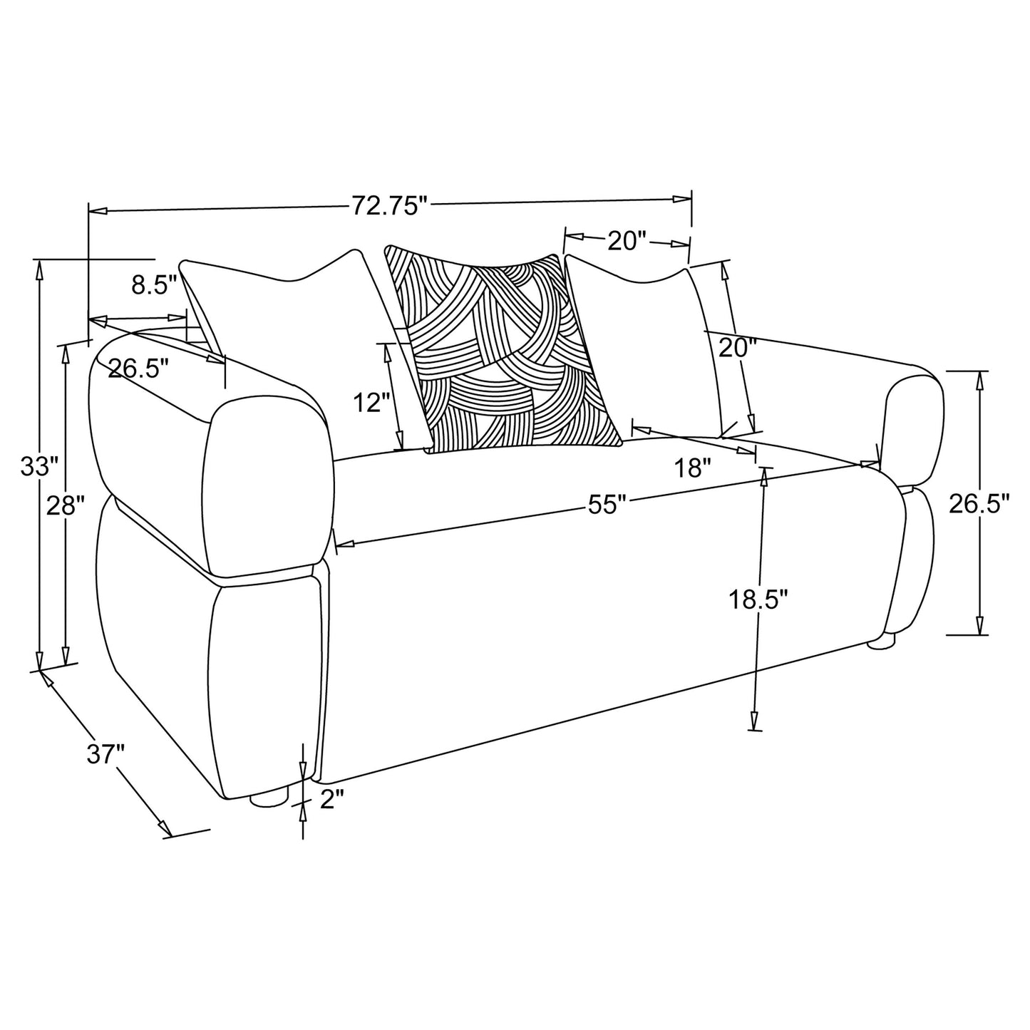 Jeanette 3-piece Fabric Upholstered Round Arm Sofa Set Beige