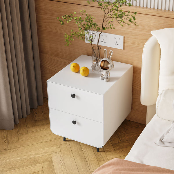 Modern Night Stand Storage Cabinet For Living Room Bedroom, Steel Cabinet With 2 Drawers, Bedside Furniture, Circular Handle - White Modern Night Stand Storage Cabinet For Living Room Bedroom, Steel Cabinet With 2 Drawers, Bedside Furniture, Circular Handle - White