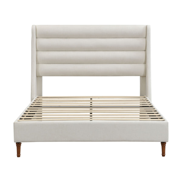 Modern Upholstered Platform Bed With Wave Shaped Headboard Modern Upholstered Platform Bed With Wave Shaped Headboard