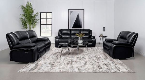 Camila 3-piece Upholstered Reclining Sofa Set Black Camila 3-piece Upholstered Reclining Sofa Set Black