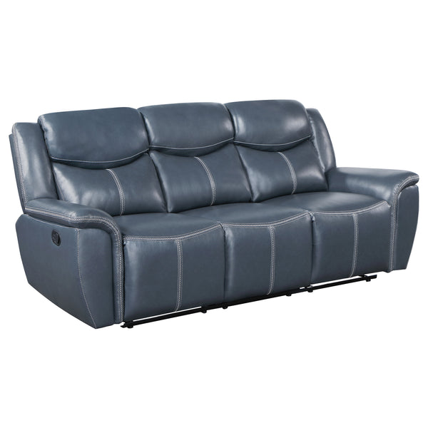 Sloane Upholstered Padded Arm Reclining Sofa Blue Sloane Upholstered Padded Arm Reclining Sofa Blue