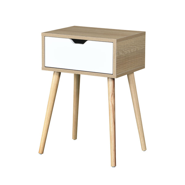 Side Table With 1 Drawer, Mid-Century Modern Storage Cabinet For Bedroom - White / Wood Side Table With 1 Drawer, Mid-Century Modern Storage Cabinet For Bedroom - White / Wood