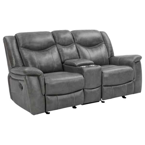 Conrad Upholstered Padded Arm Glider Loveseat Grey Conrad Upholstered Padded Arm Glider Loveseat Grey