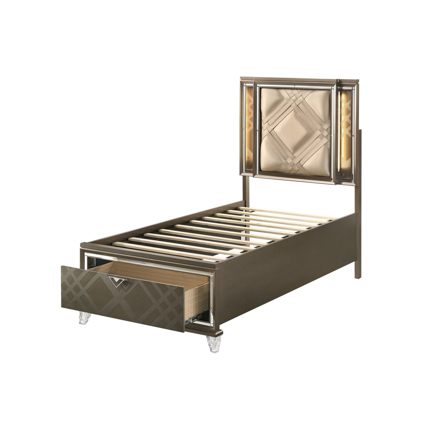 Skylar - Full Bed With LED & Storage - Dark Champagne - The Sleep Loft - Online Mattress Showroom NYC