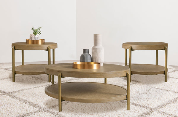 Arini 3-piece Round Coffee and End Table Set Sand Wash Arini 3-piece Round Coffee and End Table Set Sand Wash