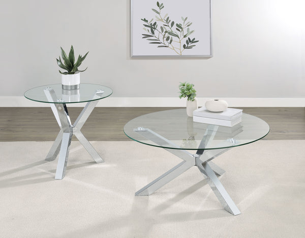 Kenzie 2-piece Round Coffee and End Table Set Chrome Kenzie 2-piece Round Coffee and End Table Set Chrome