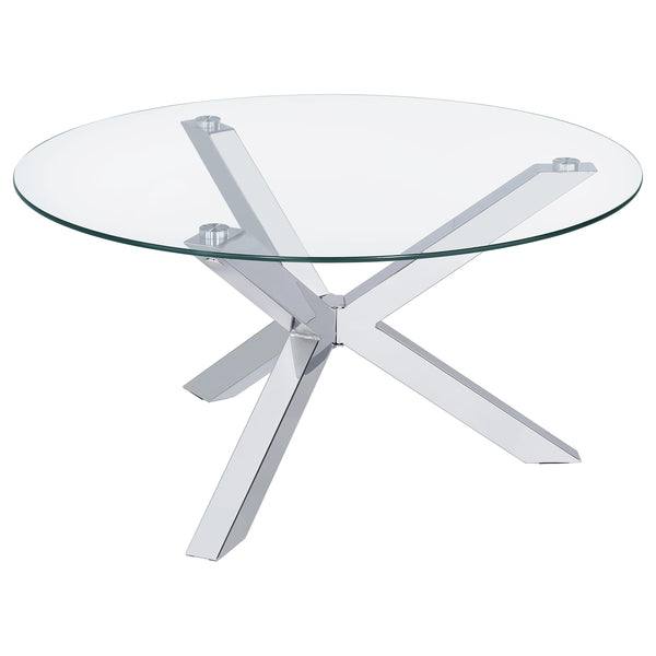 Kenzie Round Tempered Glass Top Cocktail Coffee Table Chrome Kenzie Round Tempered Glass Top Cocktail Coffee Table Chrome