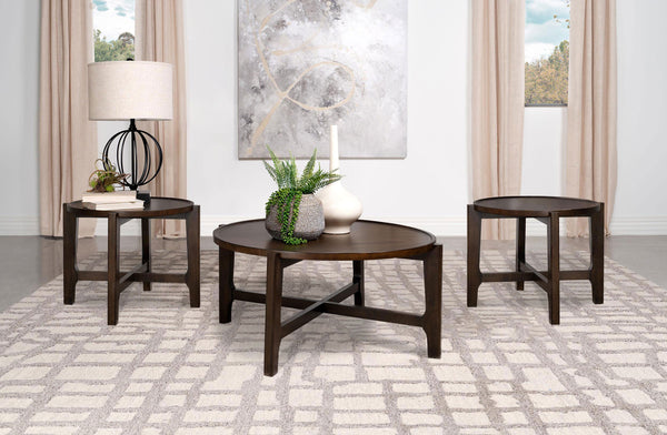 Cota 3-piece Solid Wood Coffee and End Table Set Dark Brown Cota 3-piece Solid Wood Coffee and End Table Set Dark Brown
