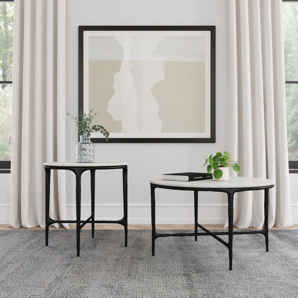 Hermas 2-piece Round Marble Coffee and End Table Set White Hermas 2-piece Round Marble Coffee and End Table Set White