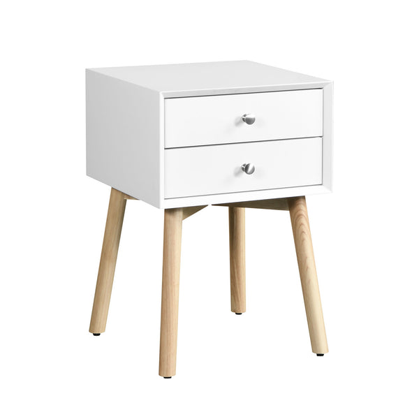 Modern Side Table With 2 Drawer, Mid-Century Storage Cabinet For Bedroom - White Modern Side Table With 2 Drawer, Mid-Century Storage Cabinet For Bedroom - White