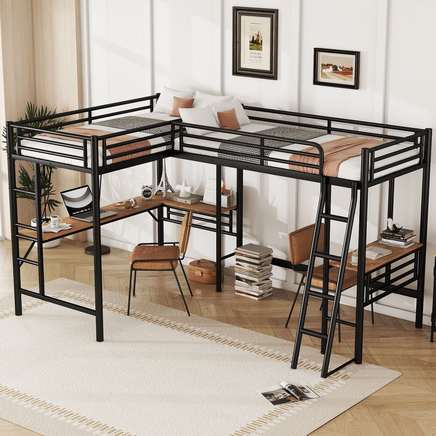 Twin Loft Bed With 2 Built In Desks, Mission Style - Black - The Sleep Loft - Online Mattress Showroom NYC
