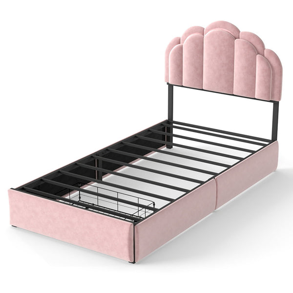 Twin Petal Platform Bed With RGB LED Lights & Storage Drawers, - Pink Twin Petal Platform Bed With RGB LED Lights & Storage Drawers, - Pink