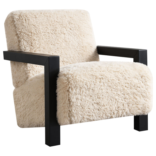 Fitzroy Faux Fur Upholstered Chair Solid Wood Arms Latte Fitzroy Faux Fur Upholstered Chair Solid Wood Arms Latte