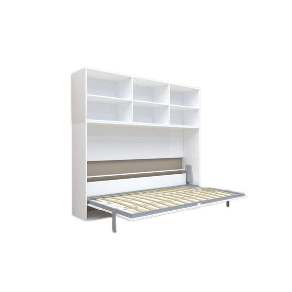 Mordern Design Twin Size Horizontal Murphy Bed With Shelf Storage For Bedroom Or Guestroom Wall Bed Space Saving Hidden Bed With New Style Gas Struts - White Mordern Design Twin Size Horizontal Murphy Bed With Shelf Storage For Bedroom Or Guestroom Wall Bed Space Saving Hidden Bed With New Style Gas Struts - White
