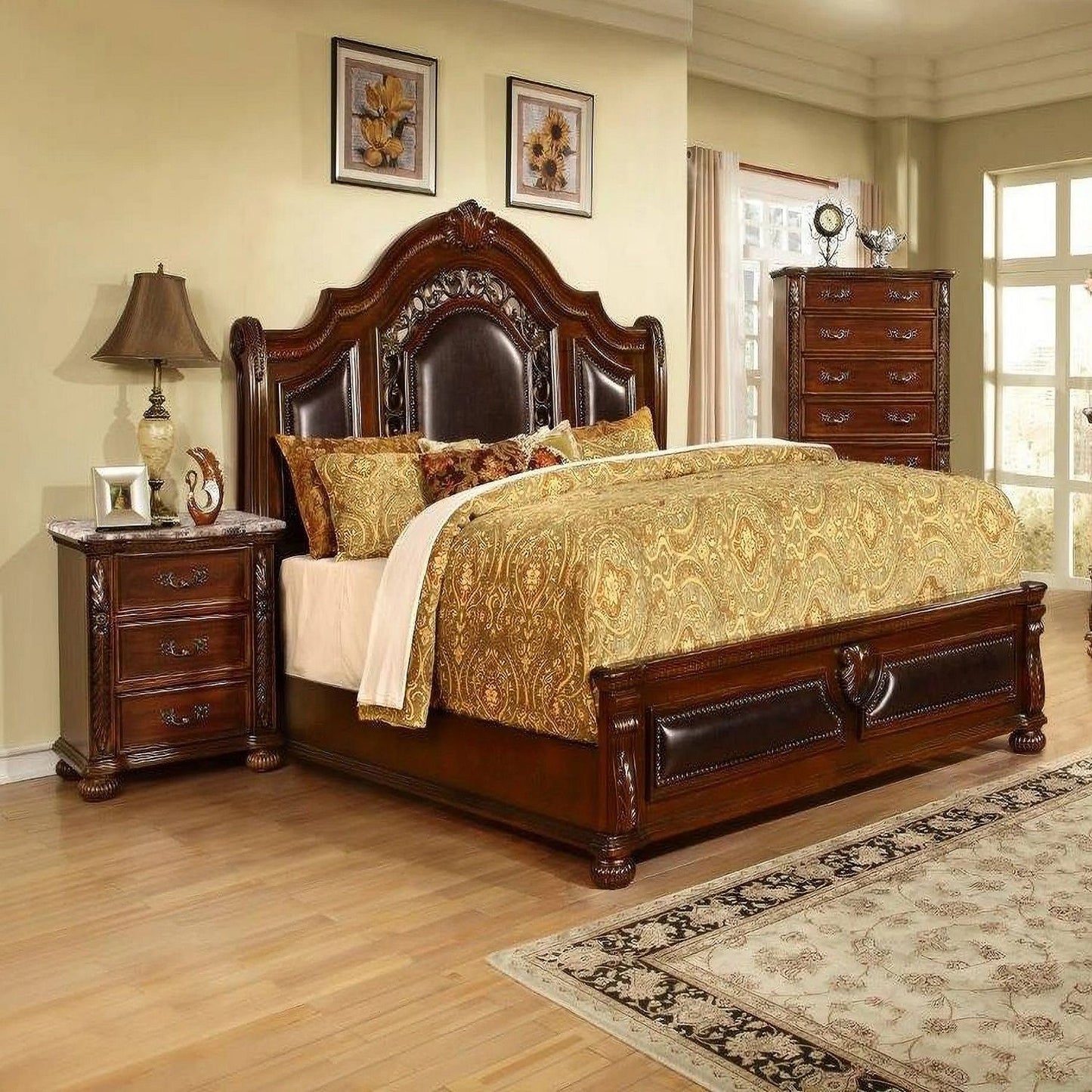 3 Drawer Nightstand, Bedside Table Hand Carved Storage For Bedroom - Cherry - The Sleep Loft - Online Mattress Showroom NYC
