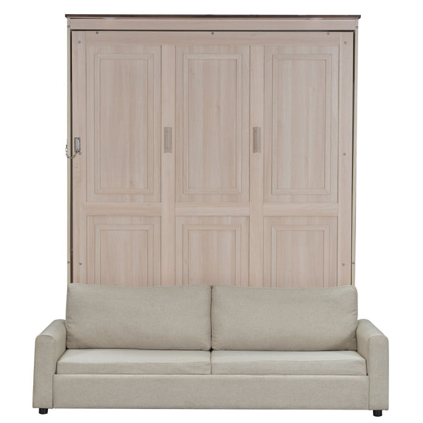 Queen Size Murphy Bed With Sofa And LED - Beige Queen Size Murphy Bed With Sofa And LED - Beige