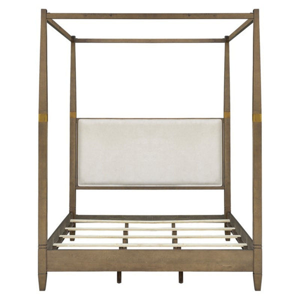 Queen Canopy Bed Frame With Upholstered Headboard - Brown Queen Canopy Bed Frame With Upholstered Headboard - Brown