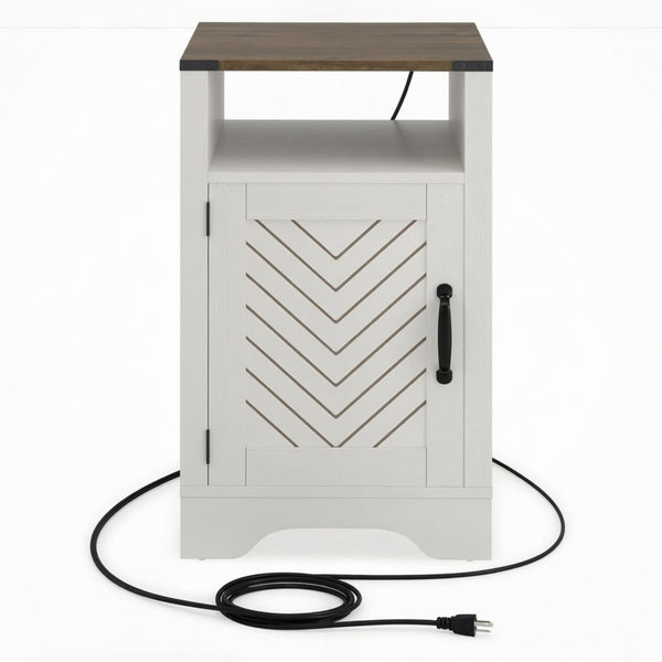 Farmhouse Nightstand With Charging Station & Storage Farmhouse Nightstand With Charging Station & Storage