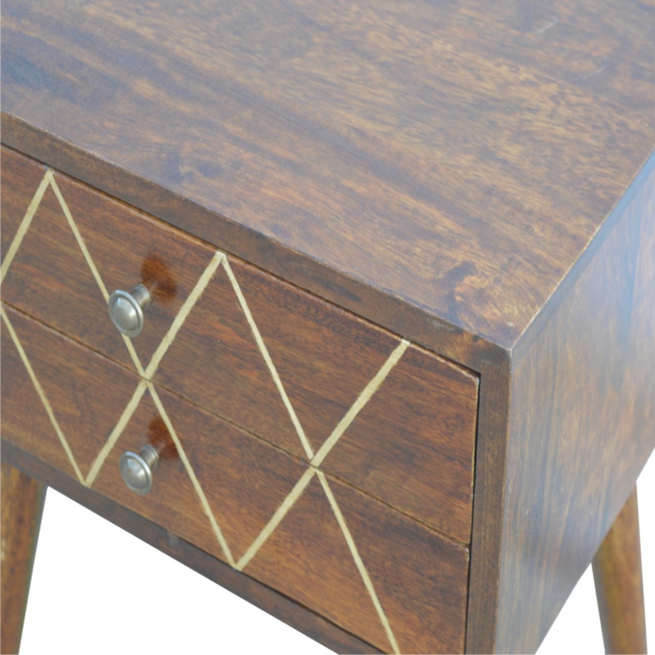 Inlay Geo Brass Bedside Table - Chestnut - The Sleep Loft - Online Mattress Showroom NYC