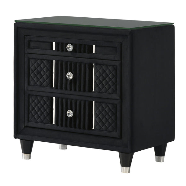 1 Piece Nightstand Upholstery Textured Look Luxurious Feel Drawer Fronts Crystal Style Knobs - Black 1 Piece Nightstand Upholstery Textured Look Luxurious Feel Drawer Fronts Crystal Style Knobs - Black