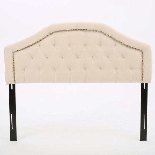 Queen & Full Size Headboard With Diamond Tufting And Nailhead Trim - Beige Queen & Full Size Headboard With Diamond Tufting And Nailhead Trim - Beige