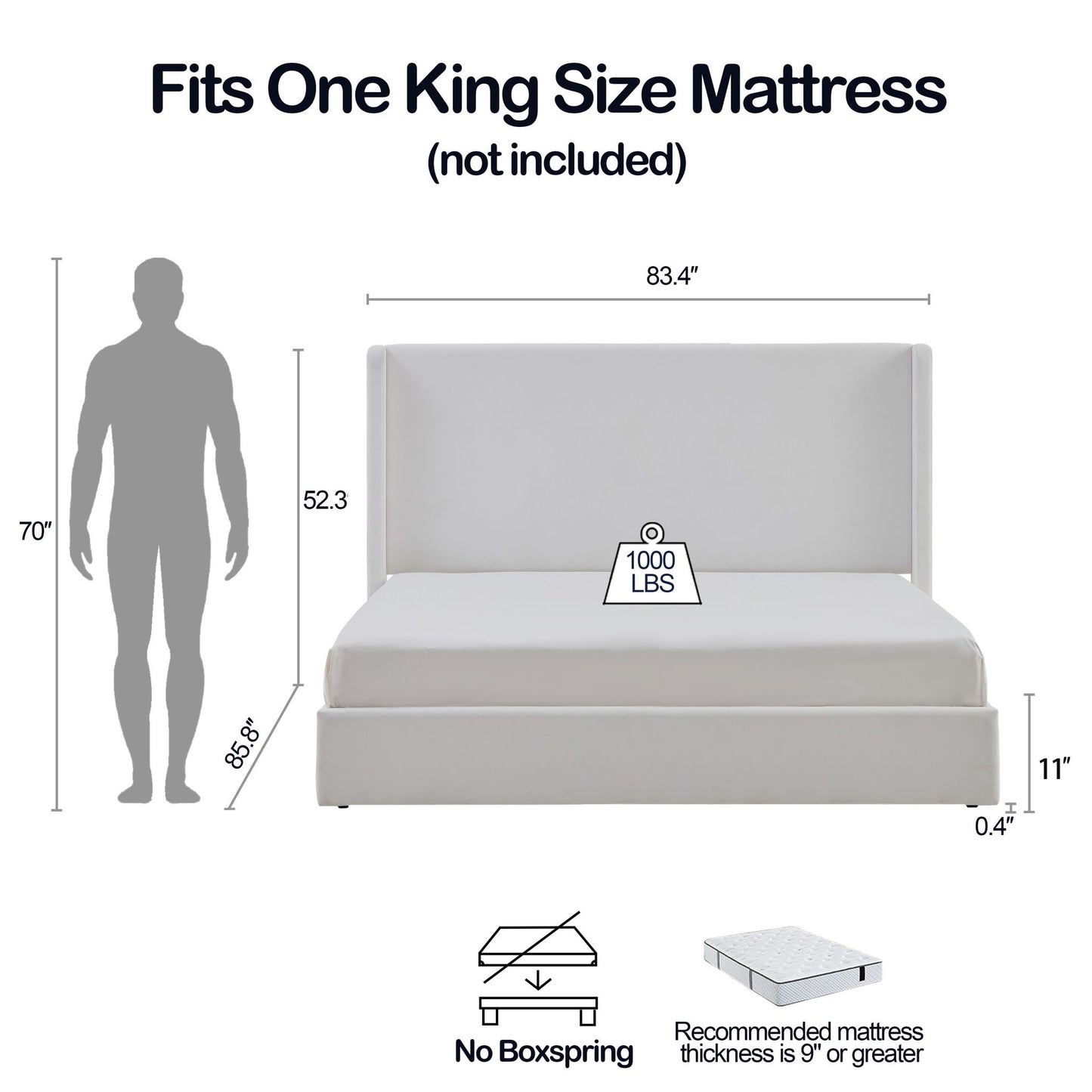 Carmen - King Size Upholstered Wingback Bed - White - The Sleep Loft - Online Mattress Showroom NYC