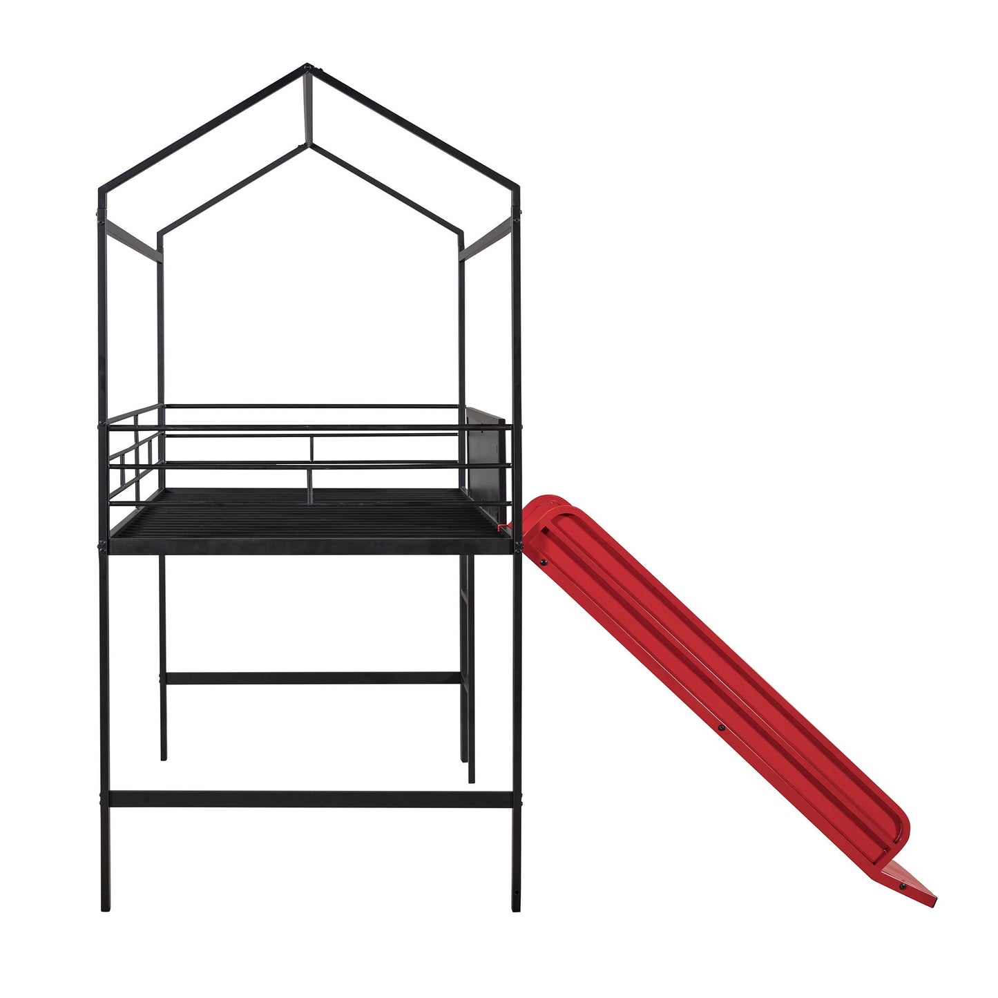 Twin Metal Loft Bed With Slide And 2 Sided Writable Wooden Board - Black - The Sleep Loft - Online Mattress Showroom NYC