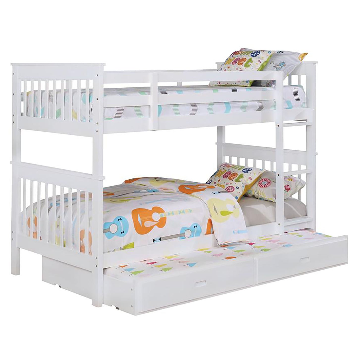 Slatted - Headboard Twin / Twin Bunk Bed With Built In Ladder Design - White - The Sleep Loft - Online Mattress Showroom NYC