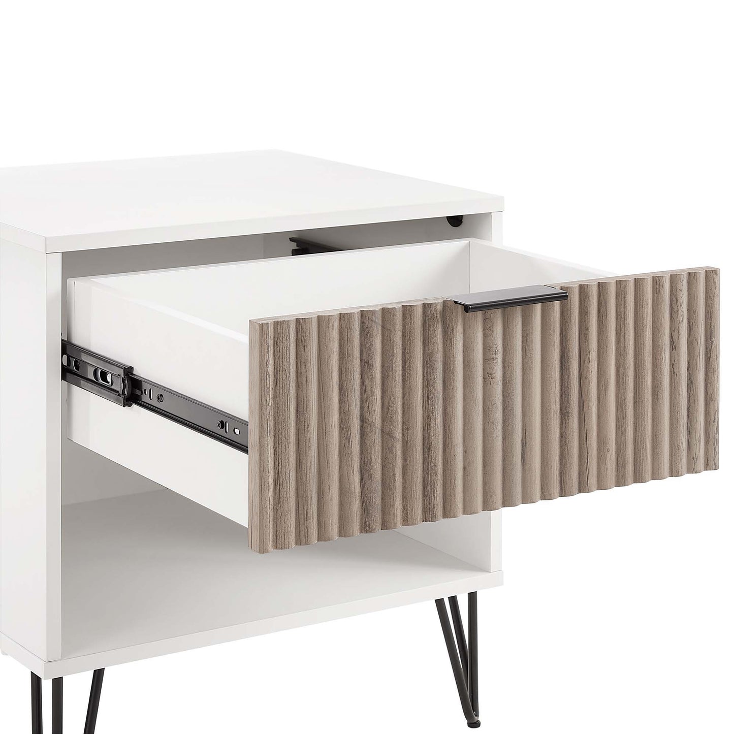 Dumbo - Fluted Nightstand With 1 Drawer - Gray / White - The Sleep Loft - Online Mattress Showroom NYC