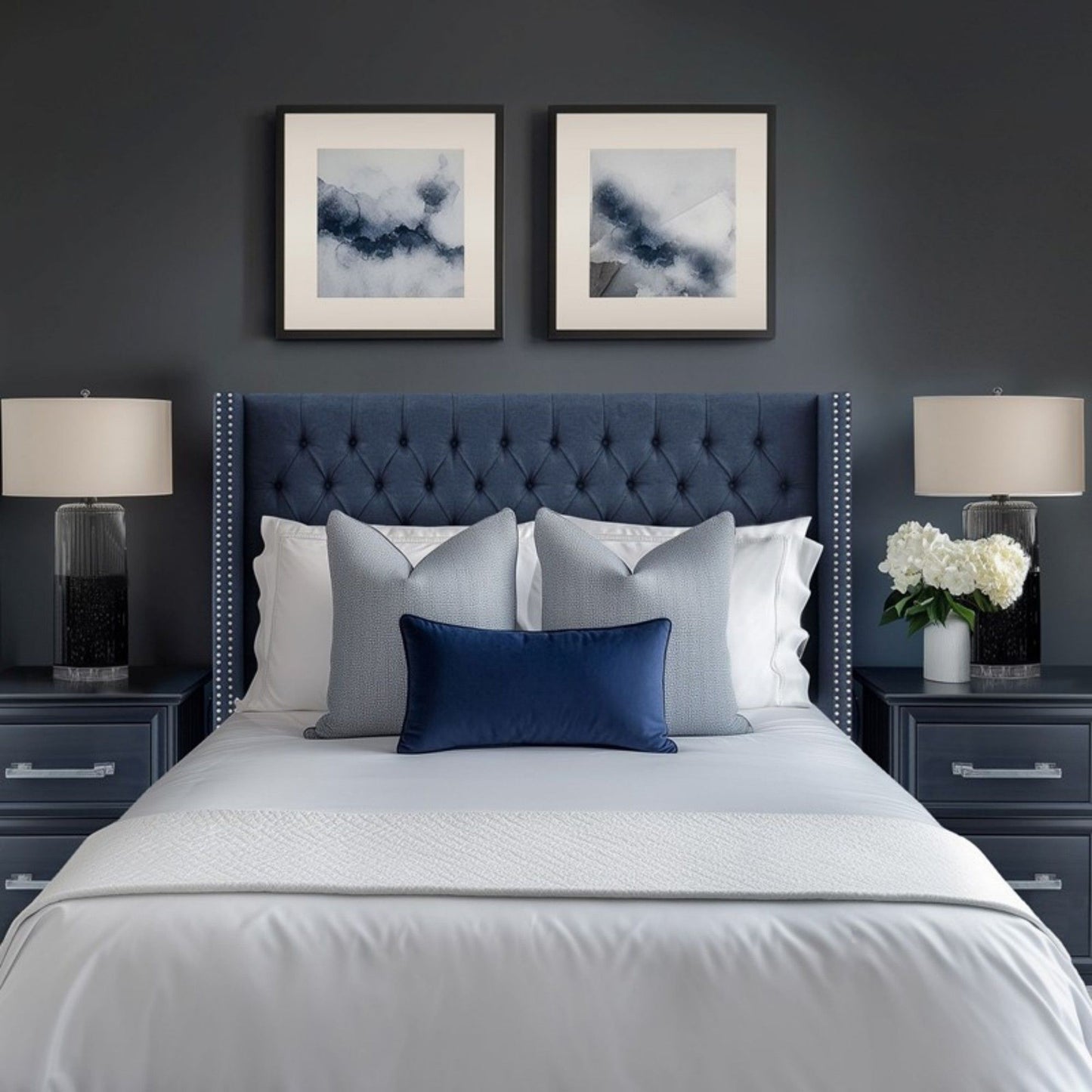 Transitional Upholstery Headboard With Tufted Buttons And Nailhead Trim - The Sleep Loft - Online Mattress Showroom NYC