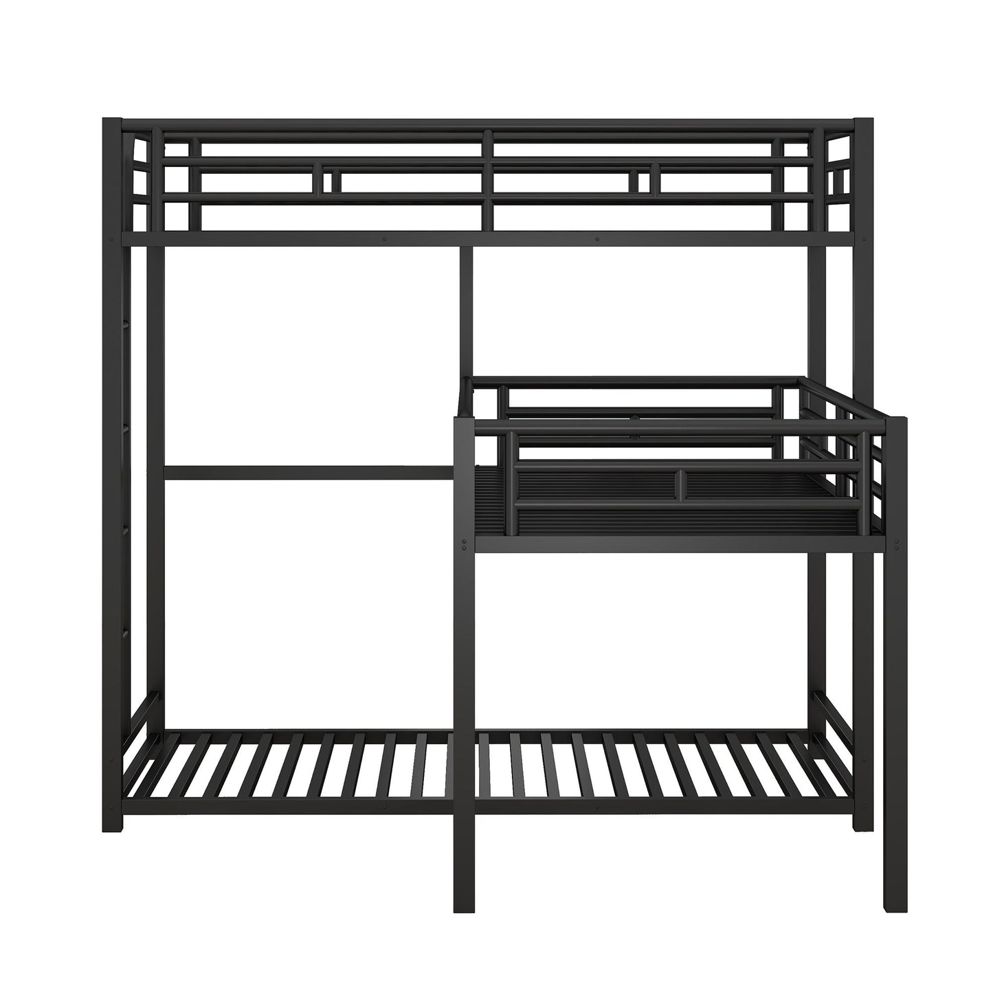 L-Shaped Triple Twin Size Bunk Bed, Industrial Design With Integrated Ladder And Full Length Guardrails - Black - The Sleep Loft - Online Mattress Showroom NYC