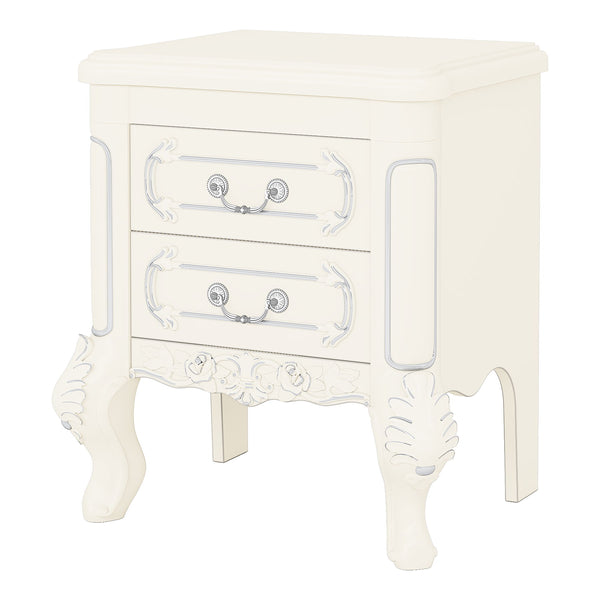 Carved Nightstand With 2 Drawers, Bedside Table - White Carved Nightstand With 2 Drawers, Bedside Table - White