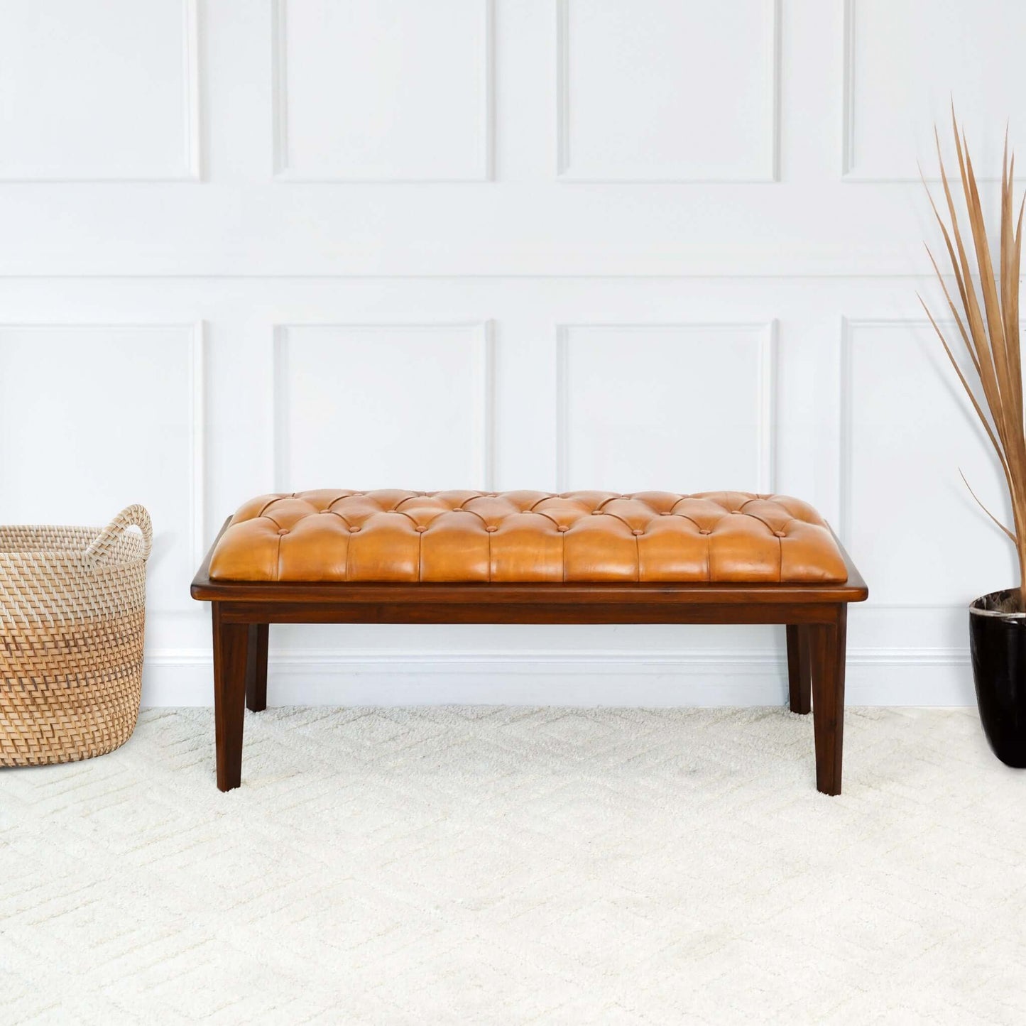 Arden - Bench With Buttons - Brown / Rustic / Tan - The Sleep Loft - Online Mattress Showroom NYC