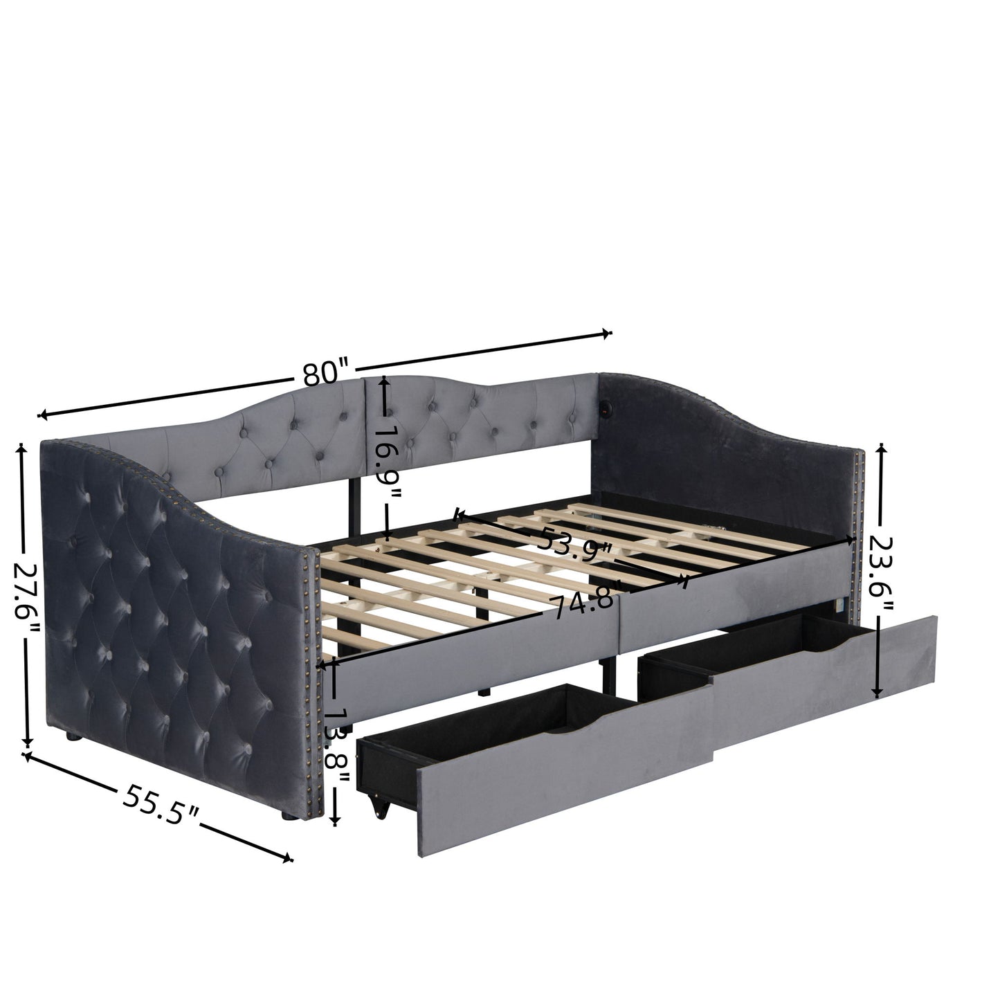 Full Size Bed Frame, Upholstered Cloud Bed Frame With Headboard, 2 Storage Drawers And 2 USB Charging Design, No Box Spring Needed - Gray - The Sleep Loft - Online Mattress Showroom NYC
