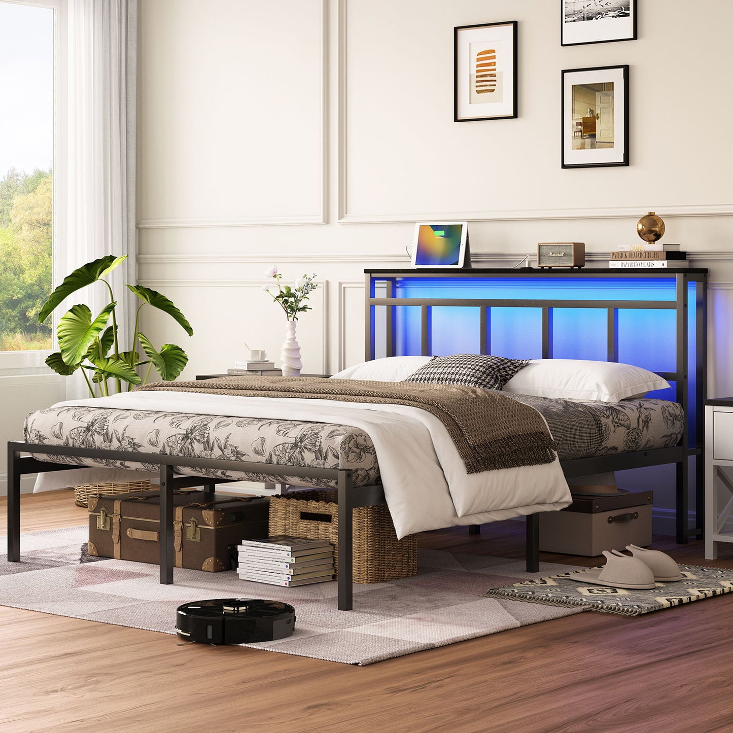 Bed Frame With Storage Headboard With USB C, Type C And LED Light - The Sleep Loft - Online Mattress Showroom NYC