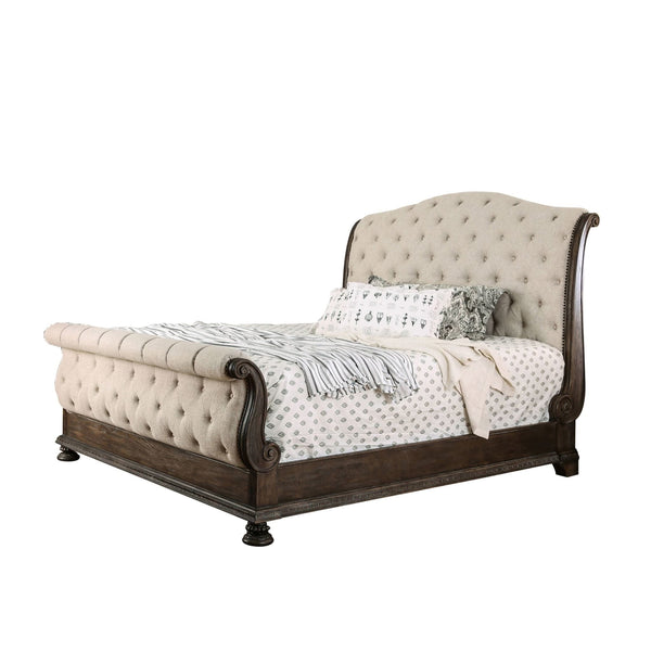 Sleigh Bed With Button Tufted Fabric Headboard And Footboard Sleigh Bed With Button Tufted Fabric Headboard And Footboard