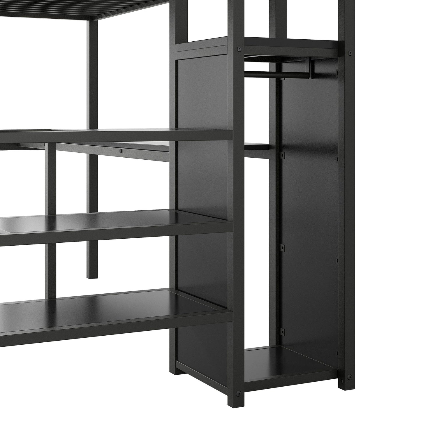 Full Size Loft Bed With Desk, Storage Staircase, Small Wardrobe And LED Light - Black - The Sleep Loft - Online Mattress Showroom NYC