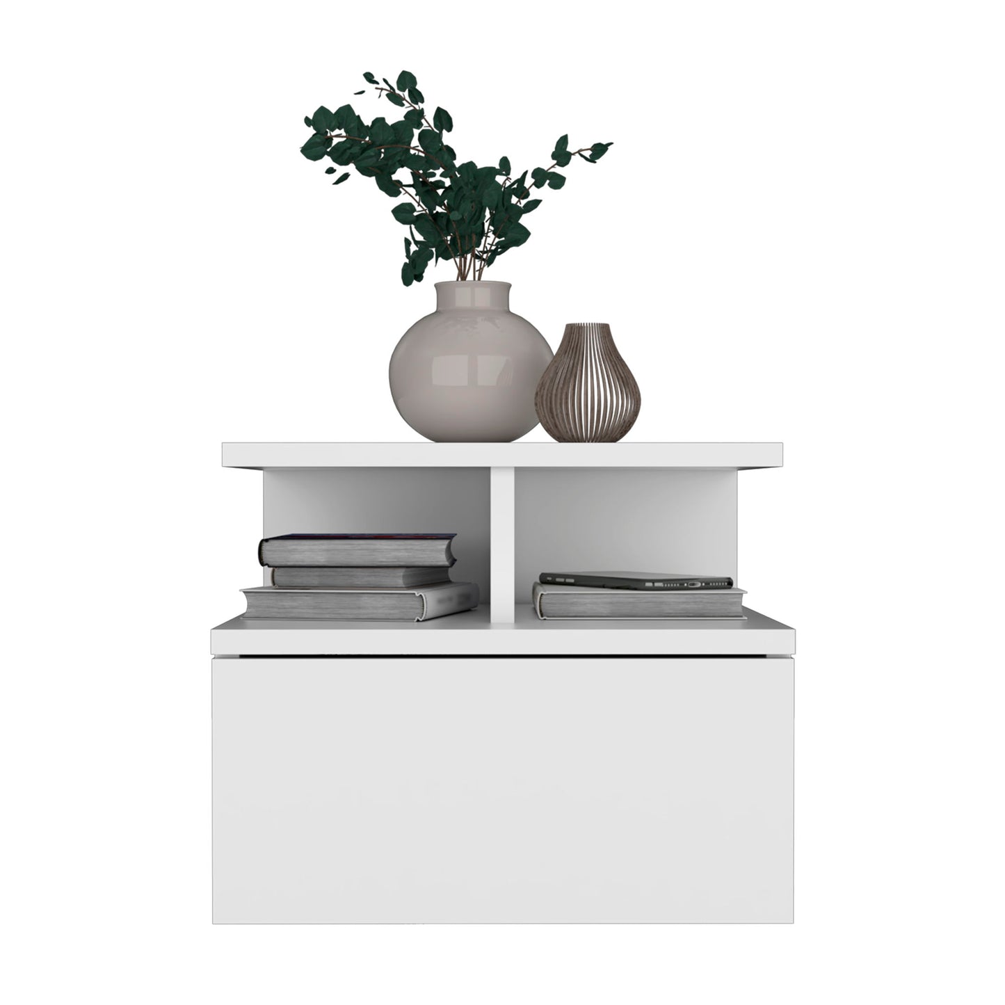 Floating Nightstand Wall Mounted With Single Drawer And 2 Tier Shelf - White - The Sleep Loft - Online Mattress Showroom NYC