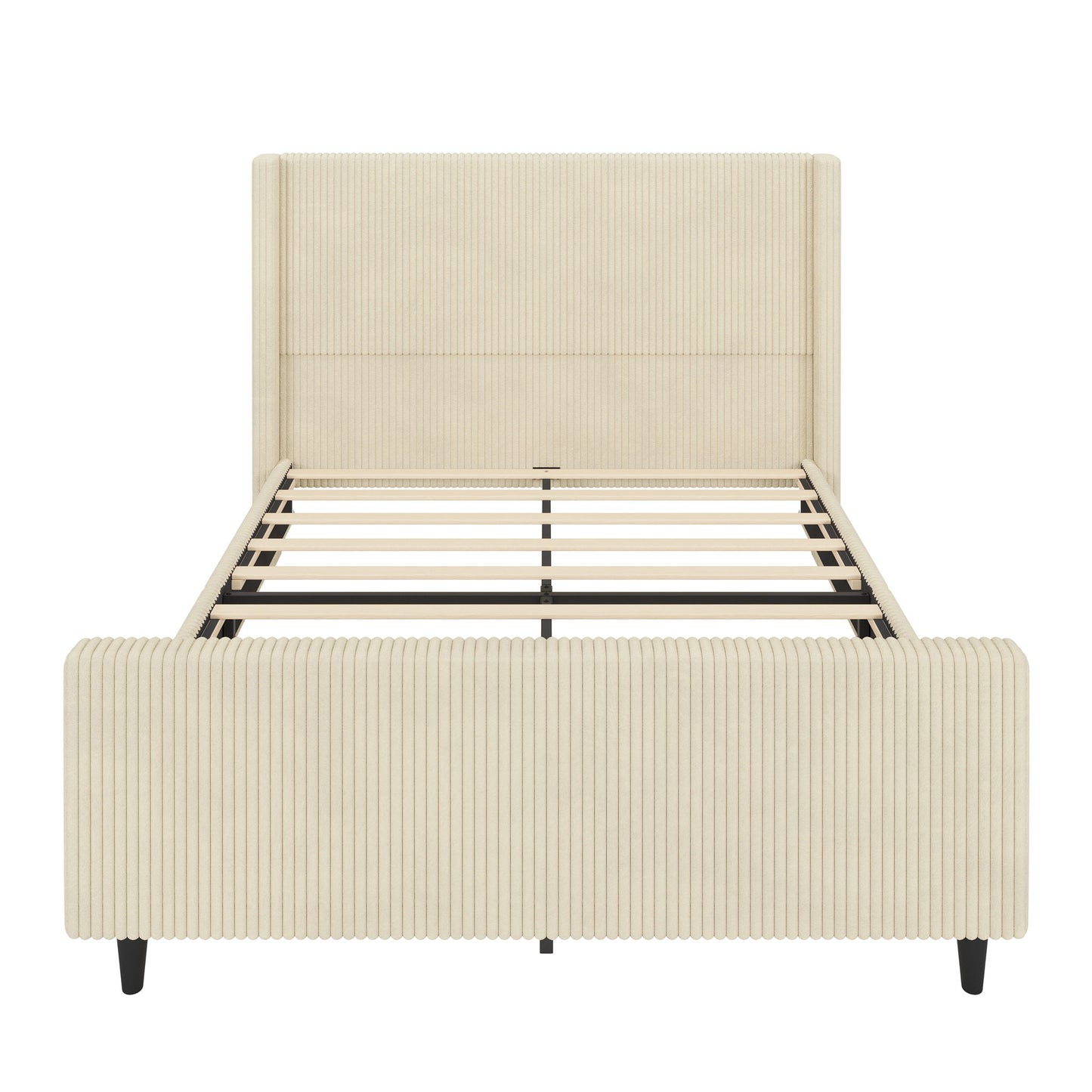 Upholstered Bed Frame With Vertical Stripe Wingback And High Footboard - The Sleep Loft - Online Mattress Showroom NYC