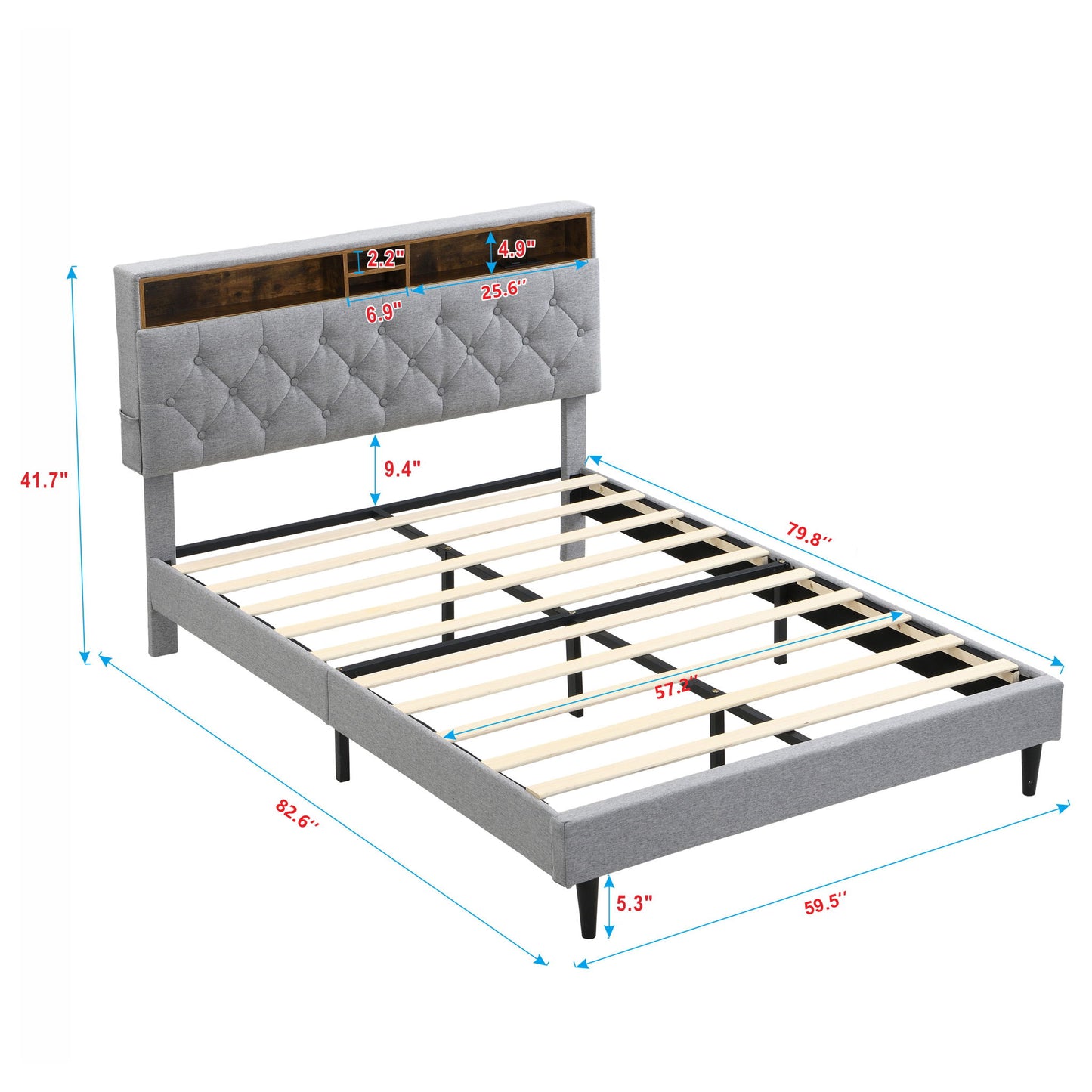 Modern Upholstered Platform Bed Frame With Button Tufted Headboard And USB Ports - The Sleep Loft - Online Mattress Showroom NYC